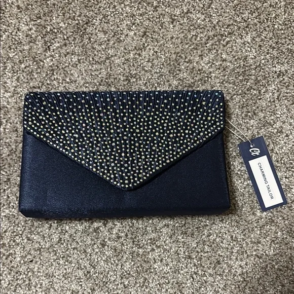 Charming Tailor Midnight Blue Studded Clutch - Picture 1 of 10
